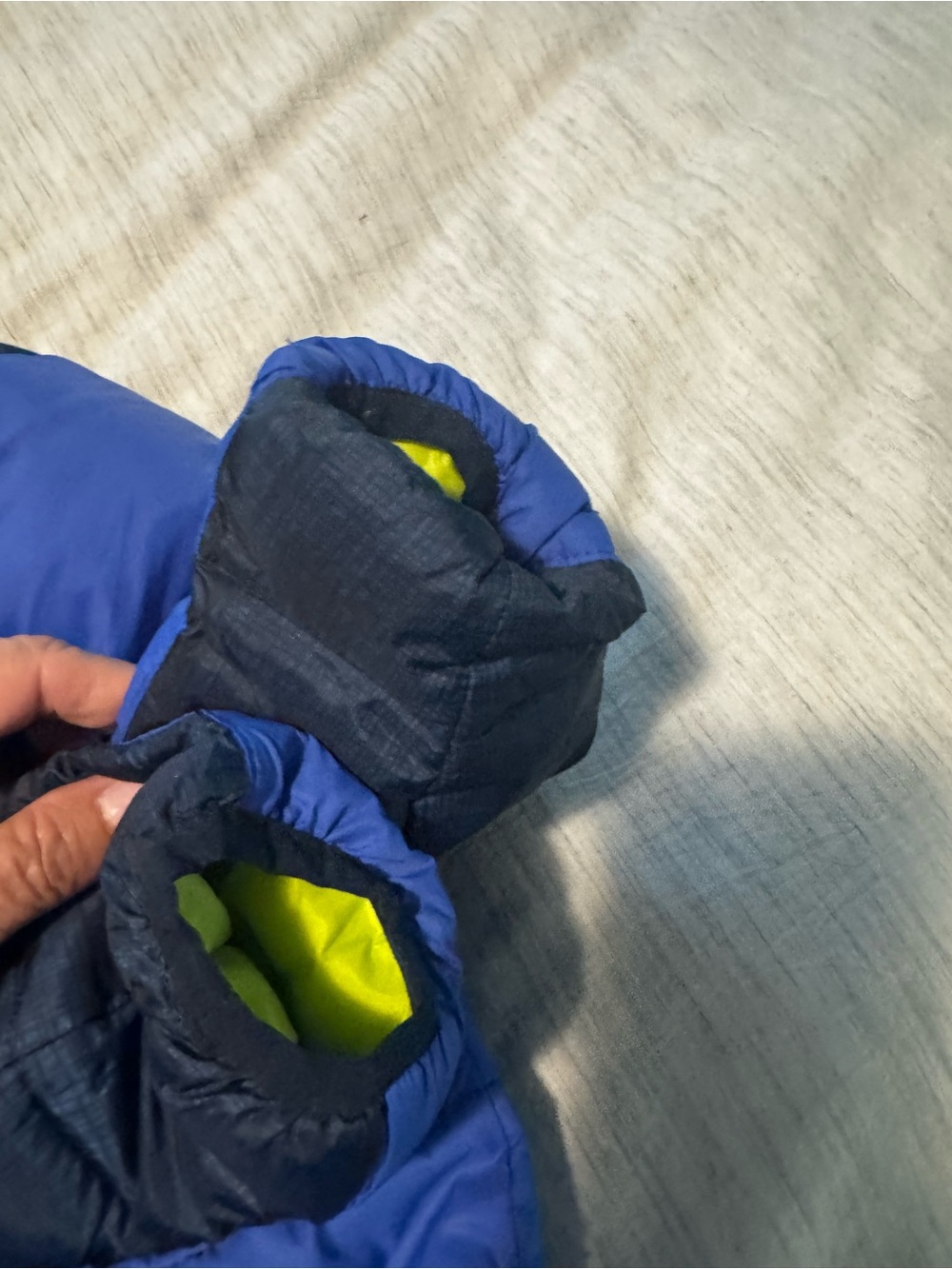 Snozu Blue and Neon Green Hooded Puffer Jacket - Picture 5 of 5